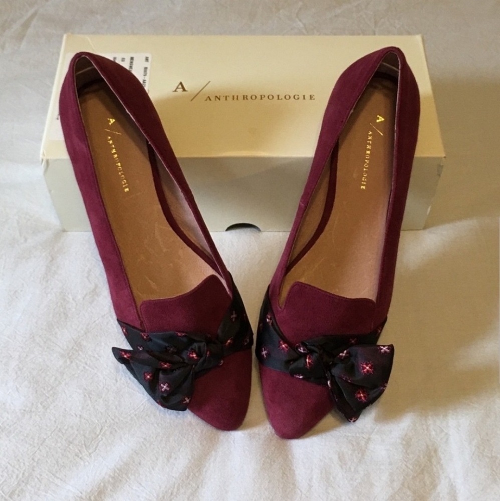 🫟 Anthropologie - Burgundy Suede Flats, Sz 11 (NIB) - Picture 5 of 8